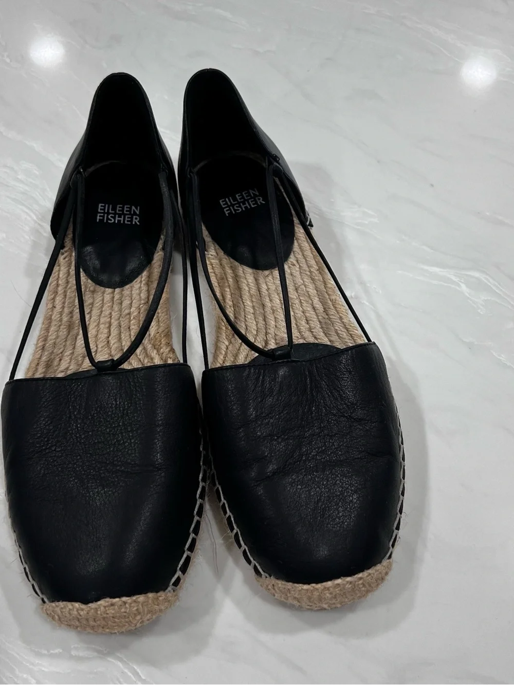 Eileen Fisher Lee Spadrillle Black Leather Comfortable Bohemian Shoes Size 9 M
